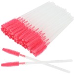 100 Pcs Silicone Mascara Wands Disposable Eyelash Brushes for Extensions Lash Applicators Makeup Tool Kit (Clear Handle/Deep Pink Brush Head)