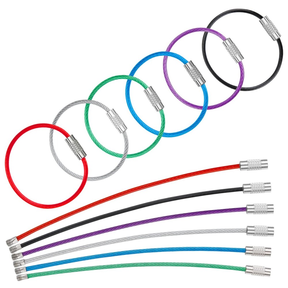 Uniclife 4 Inch Wire Keychain Cable in 6 Assorted Colors Large Stainless Steel Key Ring Loop Holder for Outdoor Hiking Heavy Duty Connectable Luggage Tag Keeper for Sport and Travel, 20 Pack