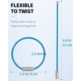 Uniclife 4 Inch Wire Keychain Cable in 6 Assorted Colors Large Stainless Steel Key Ring Loop Holder for Outdoor Hiking Heavy Duty Connectable Luggage Tag Keeper for Sport and Travel, 20 Pack