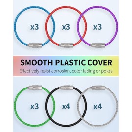 Uniclife 4 Inch Wire Keychain Cable in 6 Assorted Colors Large Stainless Steel Key Ring Loop Holder for Outdoor Hiking Heavy Duty Connectable Luggage Tag Keeper for Sport and Travel, 20 Pack