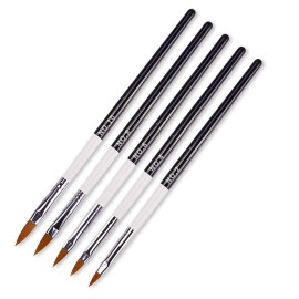 Wokoto 5 Pcs Professional Acrylic Nail Brushes Kit - Uv Gel Builder, Drawing, Flower Nail Painting Pen - 2/4/6/8/10