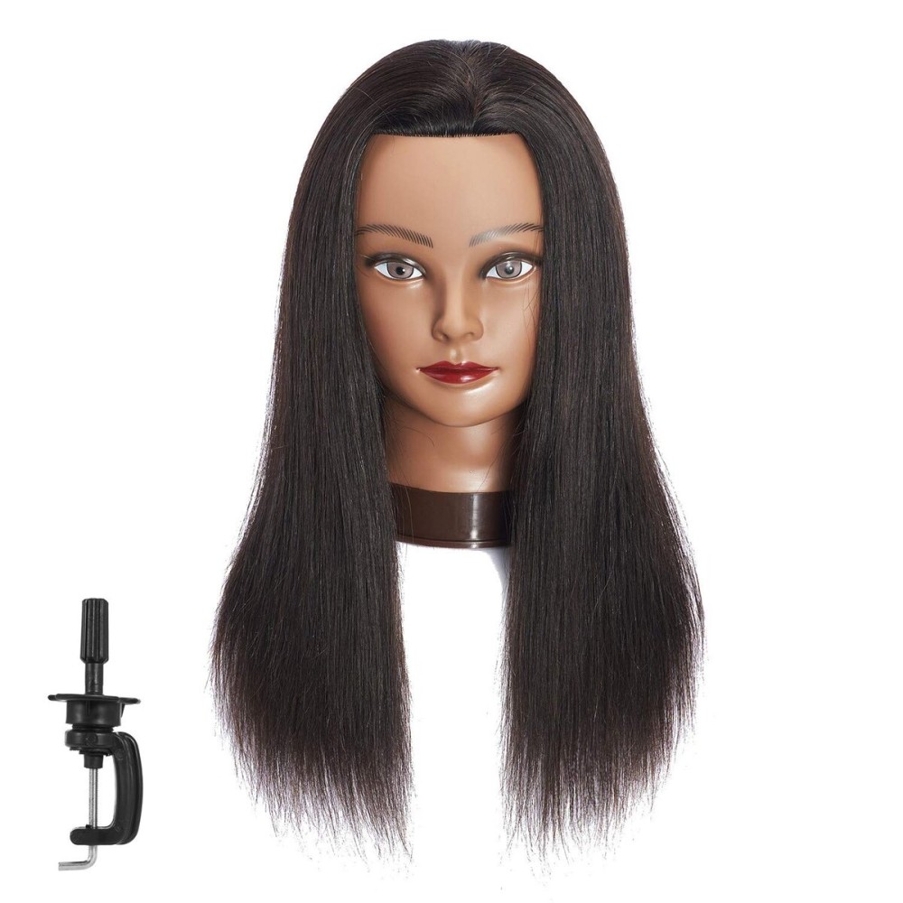 Traininghead 20-22 100% Human hair Mannequin head Training Head Cosmetology Manikin Head Doll Head with free Clamp