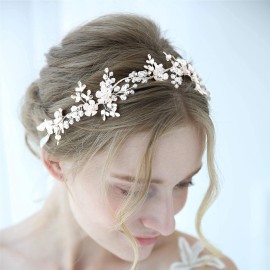Braveamor Bridal Hair Vine Bridesmaids Headband Wedding Headpieces For Women Bridal Hair Pieces Hair Accessories With Clear Beads Pearls Flowers (Silver)