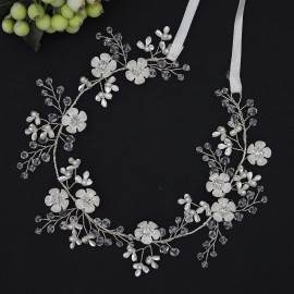 Braveamor Bridal Hair Vine Bridesmaids Headband Wedding Headpieces For Women Bridal Hair Pieces Hair Accessories With Clear Beads Pearls Flowers (Silver)