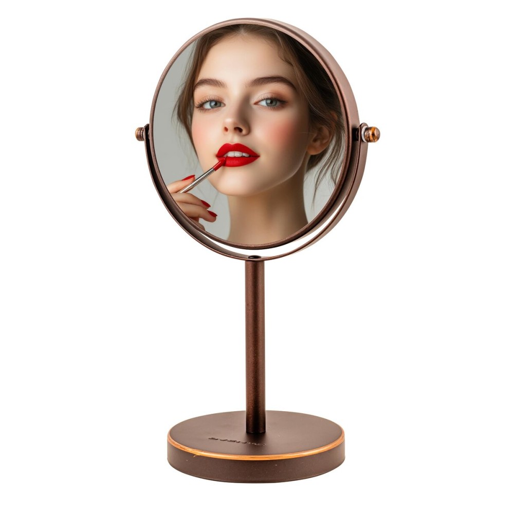 OVENTE 6\'\' Tabletop Makeup Mirror with 1X/7X Magnification, 360 Swivel Design, Double-Sided Free-Standing Vanity Mirror Perfect for Dresser, Bedroom and Office Desk, Antique Bronze MNLT60ABZ1X7X