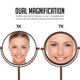 OVENTE 6\'\' Tabletop Makeup Mirror with 1X/7X Magnification, 360 Swivel Design, Double-Sided Free-Standing Vanity Mirror Perfect for Dresser, Bedroom and Office Desk, Antique Bronze MNLT60ABZ1X7X