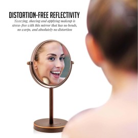 OVENTE 6\'\' Tabletop Makeup Mirror with 1X/7X Magnification, 360 Swivel Design, Double-Sided Free-Standing Vanity Mirror Perfect for Dresser, Bedroom and Office Desk, Antique Bronze MNLT60ABZ1X7X