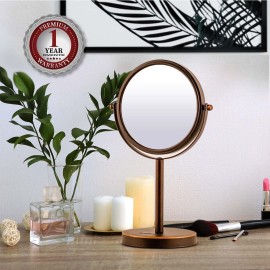 OVENTE 6\'\' Tabletop Makeup Mirror with 1X/7X Magnification, 360 Swivel Design, Double-Sided Free-Standing Vanity Mirror Perfect for Dresser, Bedroom and Office Desk, Antique Bronze MNLT60ABZ1X7X