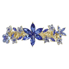Faship Gorgeous Blue Rhinestone Crystal Floral Hair Barrette Clip