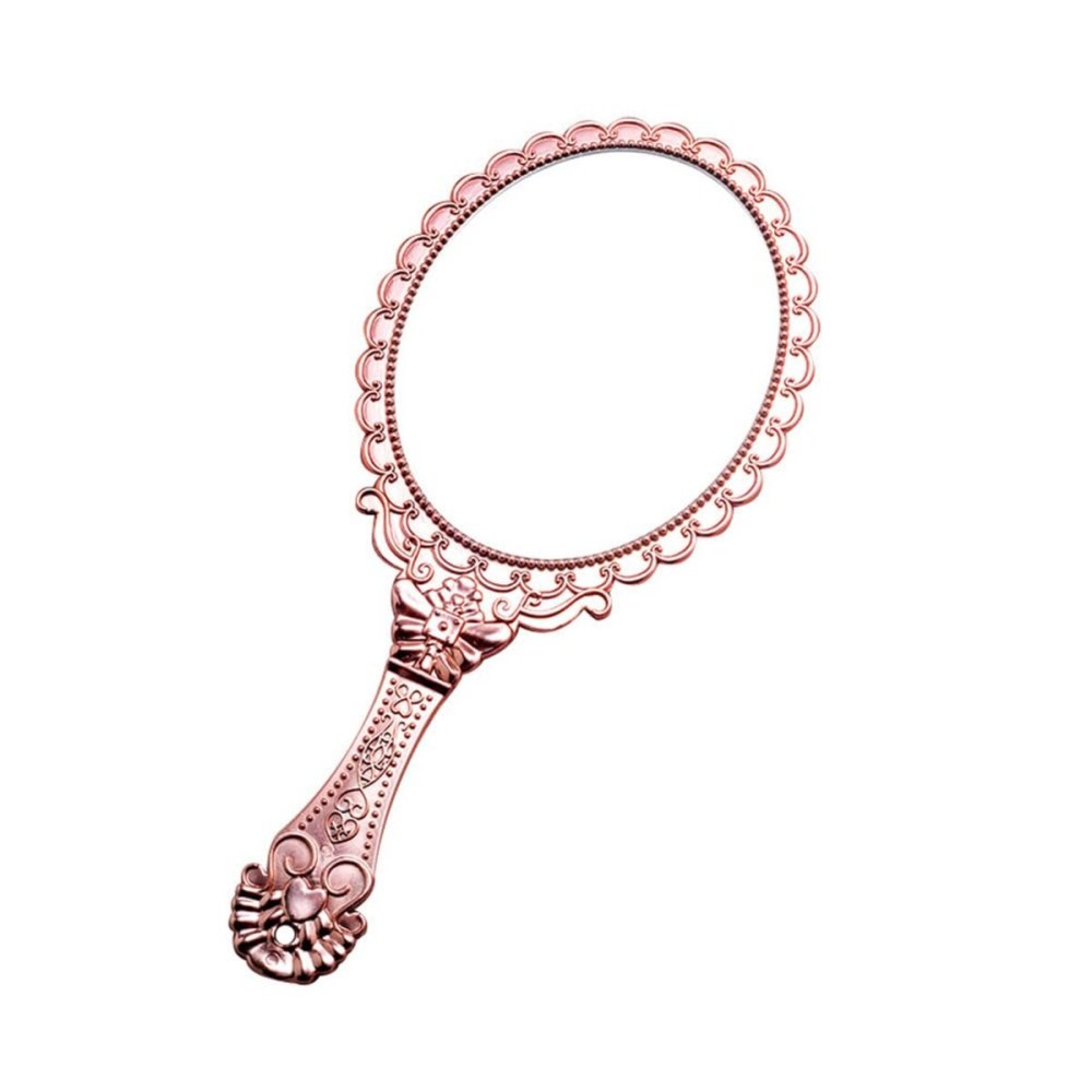 AKOAK Vintage Handheld Makeup Mirror, Exquisite Embossed Decorative Handle Makeup Mirror Portable Travel Mirror for Girls and Ladies (Oval, Rose Gold)