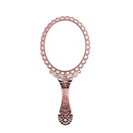 AKOAK Vintage Handheld Makeup Mirror, Exquisite Embossed Decorative Handle Makeup Mirror Portable Travel Mirror for Girls and Ladies (Oval, Rose Gold)