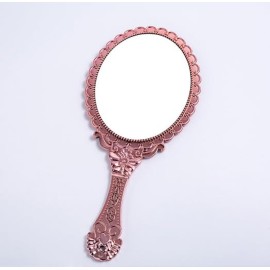 AKOAK Vintage Handheld Makeup Mirror, Exquisite Embossed Decorative Handle Makeup Mirror Portable Travel Mirror for Girls and Ladies (Oval, Rose Gold)