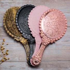 AKOAK Vintage Handheld Makeup Mirror, Exquisite Embossed Decorative Handle Makeup Mirror Portable Travel Mirror for Girls and Ladies (Oval, Rose Gold)