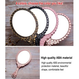AKOAK Vintage Handheld Makeup Mirror, Exquisite Embossed Decorative Handle Makeup Mirror Portable Travel Mirror for Girls and Ladies (Oval, Rose Gold)