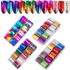 40 Rolls Starry Sky Nail Foil Adhesive Transfer Sticker Tips, EBANKU Nail Art Stickers Tips Wraps Foil Transfer Adhesive Glitters Acrylic DIY Decoration Kit(4 Boxes)