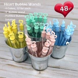 GIFTEXPRESS Valentine\'s Day Heart Shape Mini Bubble Wands for Kids - 48 Pack 4.25 Tall Assorted Pastel Color Heart Bubble Sticks - 5 mL Tube Non Toxic Bubbles Solution for Party Goodies Favors