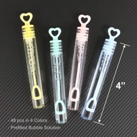 GIFTEXPRESS Valentine\'s Day Heart Shape Mini Bubble Wands for Kids - 48 Pack 4.25 Tall Assorted Pastel Color Heart Bubble Sticks - 5 mL Tube Non Toxic Bubbles Solution for Party Goodies Favors