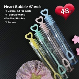GIFTEXPRESS Valentine\'s Day Heart Shape Mini Bubble Wands for Kids - 48 Pack 4.25 Tall Assorted Pastel Color Heart Bubble Sticks - 5 mL Tube Non Toxic Bubbles Solution for Party Goodies Favors
