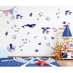 Undersea Wall Decals Set, Vinyl Wall Decals, Bubble Decals, Modern Kids Room Decor, Nautical Wall Decal, Fish Wall Decals for Bathroom A36 (Blue)