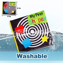 Baby First Soft Activity Cloth Book Set (4PK), High Contrast Black and White Interactive Crinkle Soft Book Bundle for Infant, Early Education for Brain Development with Numbers, Words, Shapes, Colors