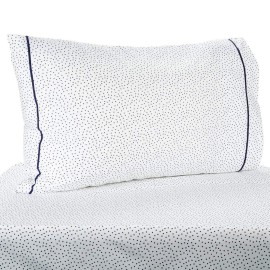Linteum Textile Baby Toddler Bed and Crib Mattress Fitted Sheet & Pillowcase Set (28x52x9, White with Navy Blue Stars) 100% Cotton