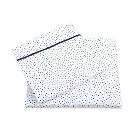 Linteum Textile Baby Toddler Bed and Crib Mattress Fitted Sheet & Pillowcase Set (28x52x9, White with Navy Blue Stars) 100% Cotton