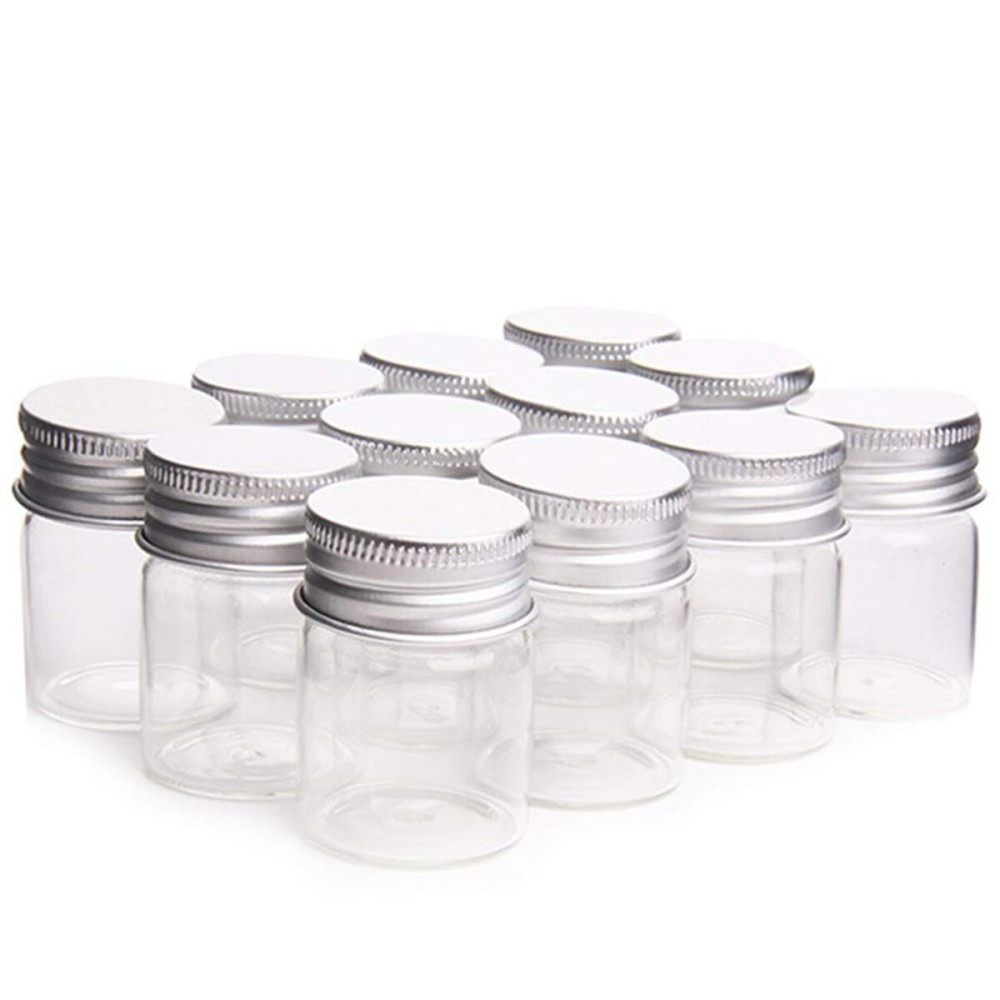 12 Pcs Empty Clear Glass Bottles with Screw Aluminum Cap Mini Container Jars for Essential Oil Powders Cream Ointments Grease Cosmetic Makeup Sample(15ml)