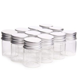 12 Pcs Empty Clear Glass Bottles with Screw Aluminum Cap Mini Container Jars for Essential Oil Powders Cream Ointments Grease Cosmetic Makeup Sample(15ml)