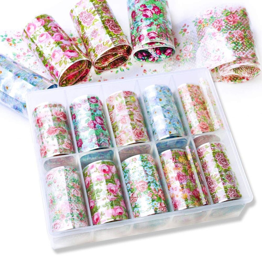 SILPECWEE 10 Rolls Starry Sky Nail Art Foil Sticker Colorful Flower Rose Nail Transfer Decals Manicure Accessories (1.57inches39.4inches) SILPECWEE 10 Rolls Starry Sky Nail Art Foil Sticker Colorful Flower Rose Nail Transfer Decals Manicure Accessories (1.57inches39.4inches)