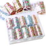 SILPECWEE 10 Rolls Starry Sky Nail Art Foil Sticker Colorful Flower Rose Nail Transfer Decals Manicure Accessories (1.57inches39.4inches)