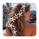 Unicra Starfish Bride Wedding Hair Vine Pearl Bridal Headband Headpiece Beach Wedding Hair Accessories for Women and Girls (Gold)