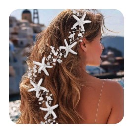 Unicra Starfish Bride Wedding Hair Vine Pearl Bridal Headband Headpiece Beach Wedding Hair Accessories for Women and Girls (Gold)