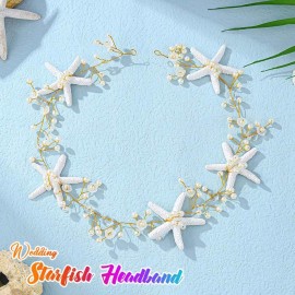 Unicra Starfish Bride Wedding Hair Vine Pearl Bridal Headband Headpiece Beach Wedding Hair Accessories for Women and Girls (Gold)
