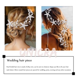 Unicra Starfish Bride Wedding Hair Vine Pearl Bridal Headband Headpiece Beach Wedding Hair Accessories for Women and Girls (Gold)