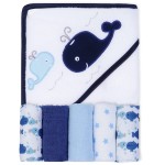 Viviland Baby Towels and Washcloths, Soft Absorbent Baby Boy Bath Towel Set, Whale Hooded Towels with 5 Infant Washcloths(6 Pieces)