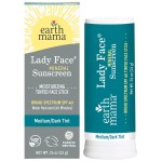 Earth Mama Lady Face Tinted Mineral Sunscreen Stick, SPF 40 Medium/Dark Tint | Contains Organic Shea & Cocoa Butter | Foundation + Concealer + Contour, Blends with Most Skin Tones
