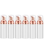 Lil Ray 2 Oz Empty White Foam Pump Bottle, Foamer Soap Dispenser for Lash Shampoo, Hand Soap, Foaming Cleaner(Rose Gold Pump, 6 PCS)