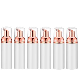 Lil Ray 2 Oz Empty White Foam Pump Bottle, Foamer Soap Dispenser for Lash Shampoo, Hand Soap, Foaming Cleaner(Rose Gold Pump, 6 PCS)