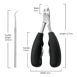 Vtrem Podiatrist Tools Professional Ingrown or Thick Toenails Clippers Set with File & Lifter Surgical Stainless Steel Precision Podiatrist Pedicure Nipper for Men & Women, Black