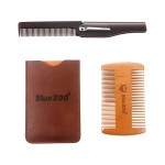 Vtrem Wooden Beard Comb & Leather Case Dual Action Fine & Coarse Teeth Wood Pocket Combs with Folding Plastic Comb Anti Static For Men Beard Hair & Mustaches, Brown