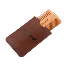 Vtrem Wooden Beard Comb & Leather Case Dual Action Fine & Coarse Teeth Wood Pocket Combs with Folding Plastic Comb Anti Static For Men Beard Hair & Mustaches, Brown