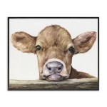 Stupell Industries Cute Baby Cow Animal Watercolor Painting Framed Giclee Art Design By Artist George Dyachenko