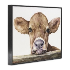 Stupell Industries Cute Baby Cow Animal Watercolor Painting Framed Giclee Art Design By Artist George Dyachenko