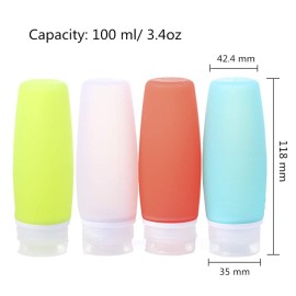 HubHnb 3.4 oz 100 ml Leakproof Silicone Travel Bottles, 4 Pack Portable Refillable Food-grade Travel Containers