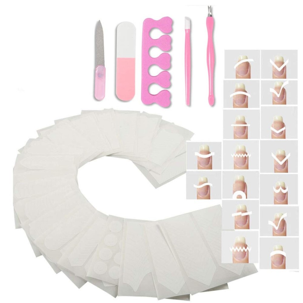 SIPLIV French Nail Tip Guide Heart Star Wave Smile Shapes Nail Stencil Stickers DIY Nail Art Nail Accessories 36 Style 24 Sheets with A Nail Art Set(5Pcs)