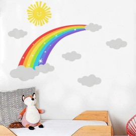 Bamsod Rainbow Kids Wall Stickers with Could and Sun Wall Decals Peel and Stick Removable Wall Stickers for Kids Nursery Bedroom Living Room 11.8\'\' x 27 \'\'