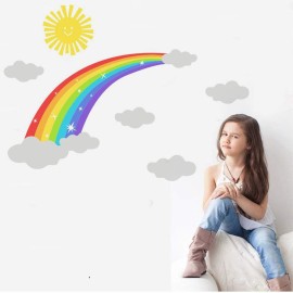 Bamsod Rainbow Kids Wall Stickers with Could and Sun Wall Decals Peel and Stick Removable Wall Stickers for Kids Nursery Bedroom Living Room 11.8\'\' x 27 \'\'