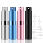 Lil Ray 8ml Portable Mini Perfume Atomizer(4 PCS)Refillable Empty Small Spray Bottle for Travel, Twist Tpye Pocket Cologne Sprayer (Matte Black, Pink, Blue, Silver)