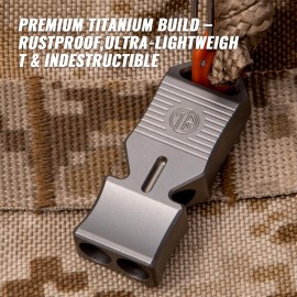 TACRAY Titanium Emergency Survival Whistle - Square Dual-Tube Design, Ultra-Loud 120+dB, Waterproof & Durable, EDC Safety Whistle for Camping, Hiking, Outdoor & Rescue (Gray)