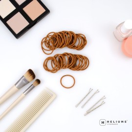 Heliums Small Hair Ties - Ginger - No Damage Mini 1 Inch Reusable 2mm Elastics for Thin Hair and Kids, Neutral Ponytail Holders - 48 Count